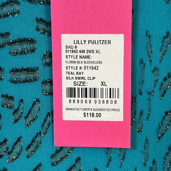 Lilly Pulitzer NWT Size XL Stunning Blue Patterned Sleeveless V-Neck Blouse Top - Picture 9 of 9